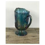 Carnival Glass by Indiana Glass Co. Harvest Grape Pitcher Blue Iridescent MCM