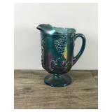 Carnival Glass by Indiana Glass Co. Harvest Grape Pitcher Blue Iridescent MCM