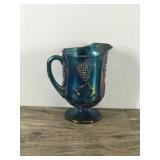 Carnival Glass by Indiana Glass Co. Harvest Grape Pitcher Blue Iridescent MCM