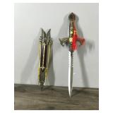15.5" Knights Templar Dagger Short Sword Pheonix Partially Serrated Steel Blade