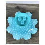 Fenton Turquoise Hobnail 3 Horn Trumpet Epergne Bud Vase 1950s 6.5"