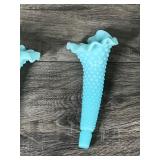 Fenton Turquoise Hobnail 3 Horn Trumpet Epergne Bud Vase 1950s 6.5"