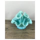 Fenton Turquoise Hobnail 3 Horn Trumpet Epergne Bud Vase 1950s 6.5"
