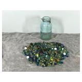 Lot of Collectible Marbles with Vintage Atlas E-Z Seal 58-OZ Canning Jar
