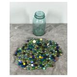 Lot of Collectible Marbles with Vintage Ball Perfect Mason Canning Jar