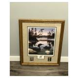 Framed, Signed Print by Leo Stan’s - “Boundary Waters” - Also has 2 Coins and Stamp