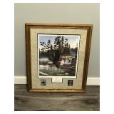 Framed, Signed Print by Leo Stans - “Boundary Waters” - Also has 2 Coins and Stamp