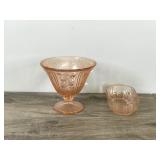 2 - Vintage Pieces of Pink Depression Glass / Candy Dish & Relish Dish