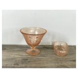2 - Vintage Pieces of Pink Depression Glass / Candy Dish & Relish Dish