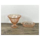 2 - Vintage Pieces of Pink Depression Glass / Candy Dish & Relish Dish