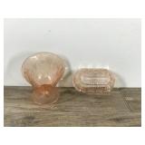 2 - Vintage Pieces of Pink Depression Glass / Candy Dish & Relish Dish