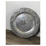 3 - Vintage Wall Hanging Pewter Collectible Plates with Christmas Theme  Years - 1980-1981 & 1983
