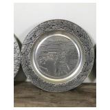 3 - Vintage Wall Hanging Pewter Collectible Plates with Christmas Theme  Years - 1980-1981 & 1983