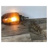 Vintage Large Swag Lamp Amber Crackle Glass Hanging Light