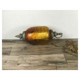 Vintage Large Swag Lamp Amber Crackle Glass Hanging Light