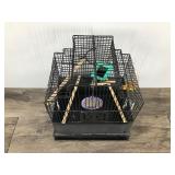 Small Metal Bird Cage with Accessories Attached