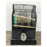Small Metal Bird Cage with Accessories Attached