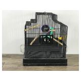 Small Metal Bird Cage with Accessories Attached
