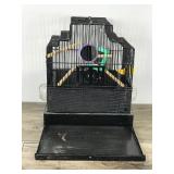 Small Metal Bird Cage with Accessories Attached