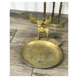 Lot of 5 Brass Items - Duck Head - Sail Boat - Moose Ashtray - Deer - 1940’s Brass Neoclassical Empire 3 Goat Head Hoof Incense Burner