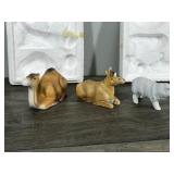 3 - Collectible Animal Figurines - Camel (Homco) - Cow (Homco) - Sheep (No Markings)