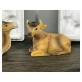 3 - Collectible Animal Figurines - Camel (Homco) - Cow (Homco) - Sheep (No Markings)