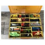 Magnum Plano Double Side Tackle Box Full of Artificial Rubber Fishing Baits and a Few Bass Bait Spinners