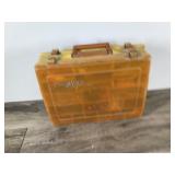 Magnum Plano Double Side Tackle Box Full of Artificial Rubber Fishing Baits and a Few Bass Bait Spinners