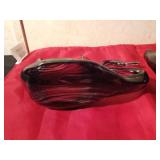 2 hand-blown purple/clear swirling design glass swans