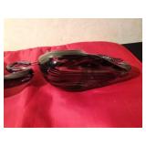 2 hand-blown purple/clear swirling design glass swans