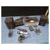 Microphone system with amp, speakers and 3 microphones