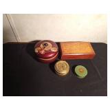 3 Round trinket boixes and 1 square music trinket box