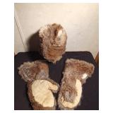 Rabbit fur hat and rabbit fur elbo lenght mittens with leather palms