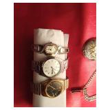 Pocket watch and 4 Vintage wrist watches