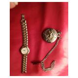 Pocket watch and 4 Vintage wrist watches