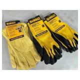 New Dewalt Leather Gloves and Coated Gripper Work Gloves - Size L