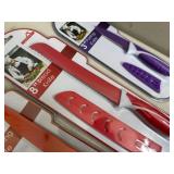 3 New Ceramic Coated Kitchen Knives with Sleeves