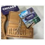 New Bamboo Chicago and Illinois Serving Board and Coaster Set