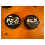 Collectible MN Wild Hockey Pucks including an official game puck, Wild Hockey Mask, Wild Marion Goborick Celebird? (look at pictures)