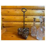 Antique Tantalus Set with Three Cut Glass Decanters and Silver-Plated Stand