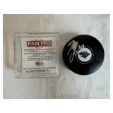 Hockey!  Mario Lucia Autographed Puck, 1990 Eric Lindros Future Super Star Trading Card, Mounted Arturs Irbe Trading Card and Soft Puck