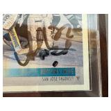 Hockey!  Mario Lucia Autographed Puck, 1990 Eric Lindros Future Super Star Trading Card, Mounted Arturs Irbe Trading Card and Soft Puck