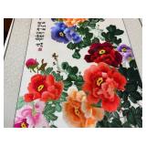 Traditional Chinese Embroidery Featuring Peonies which Symbolize Wealth, Prosperity and Honor.