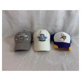 Three New Baseball Hats - NFL 2008 Vikings NFC North Champions, WNBA 2012 Lynx Western Conference Champs, Vikings