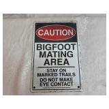 Mancave Tin Sign "Big Foot Mating Area" 8" x 12" Tall