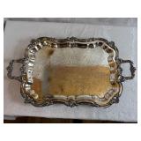 Ornate Vintage Silver-Plated Footed Serving Tray (25" Handle to Handle) x 14.5" wide