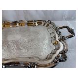 Ornate Vintage Silver-Plated Footed Serving Tray (25" Handle to Handle) x 14.5" wide