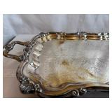 Ornate Vintage Silver-Plated Footed Serving Tray (25" Handle to Handle) x 14.5" wide