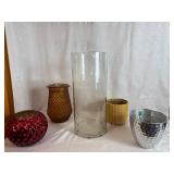 Crystalery Glass Pot, Diamond Star Glass Vase, Vintage Indiana Glass Amber Diamond Pattern Vase, Gold Ceramic Planter and Metal Planter