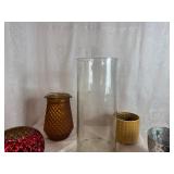 Crystalery Glass Pot, Diamond Star Glass Vase, Vintage Indiana Glass Amber Diamond Pattern Vase, Gold Ceramic Planter and Metal Planter
